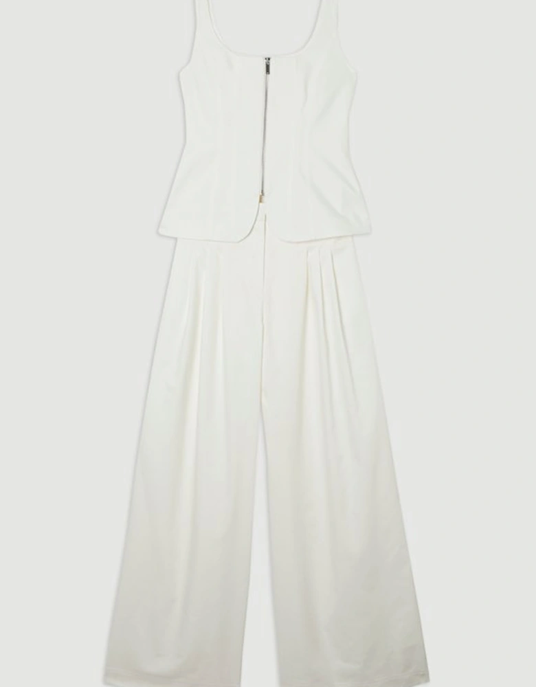 Tailored Denim Peplum Wide Leg Jumpsuit