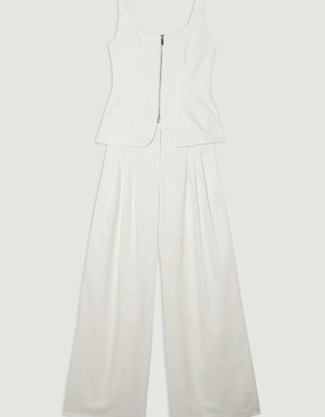 Tailored Denim Peplum Wide Leg Jumpsuit