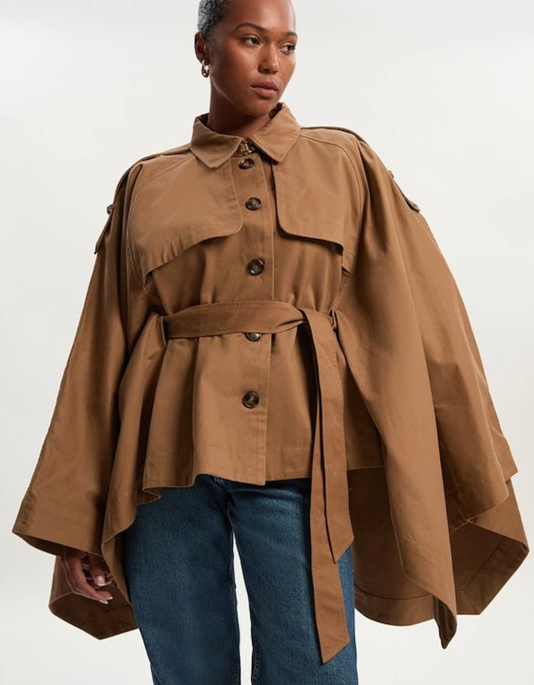 Plus Size Cape Detail Trench Coat