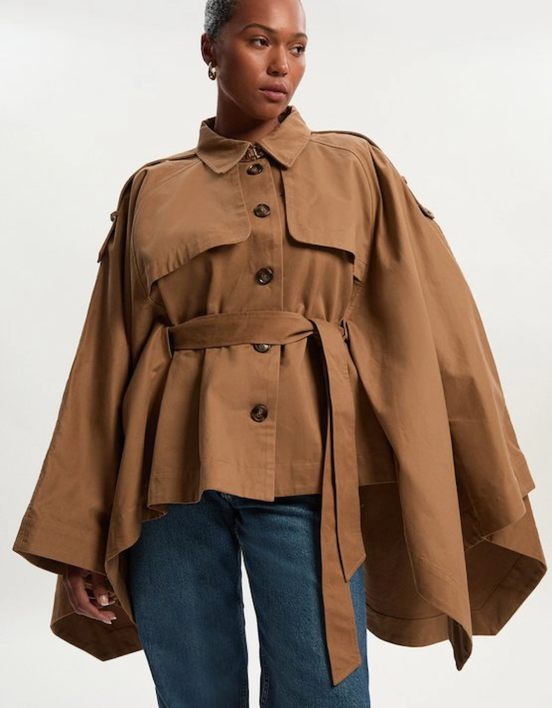 Plus Size Cape Detail Trench Coat, 2 of 1