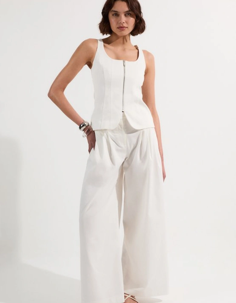 Tailored Denim Peplum Wide Leg Jumpsuit