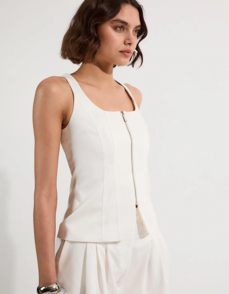 Tailored Denim Peplum Wide Leg Jumpsuit