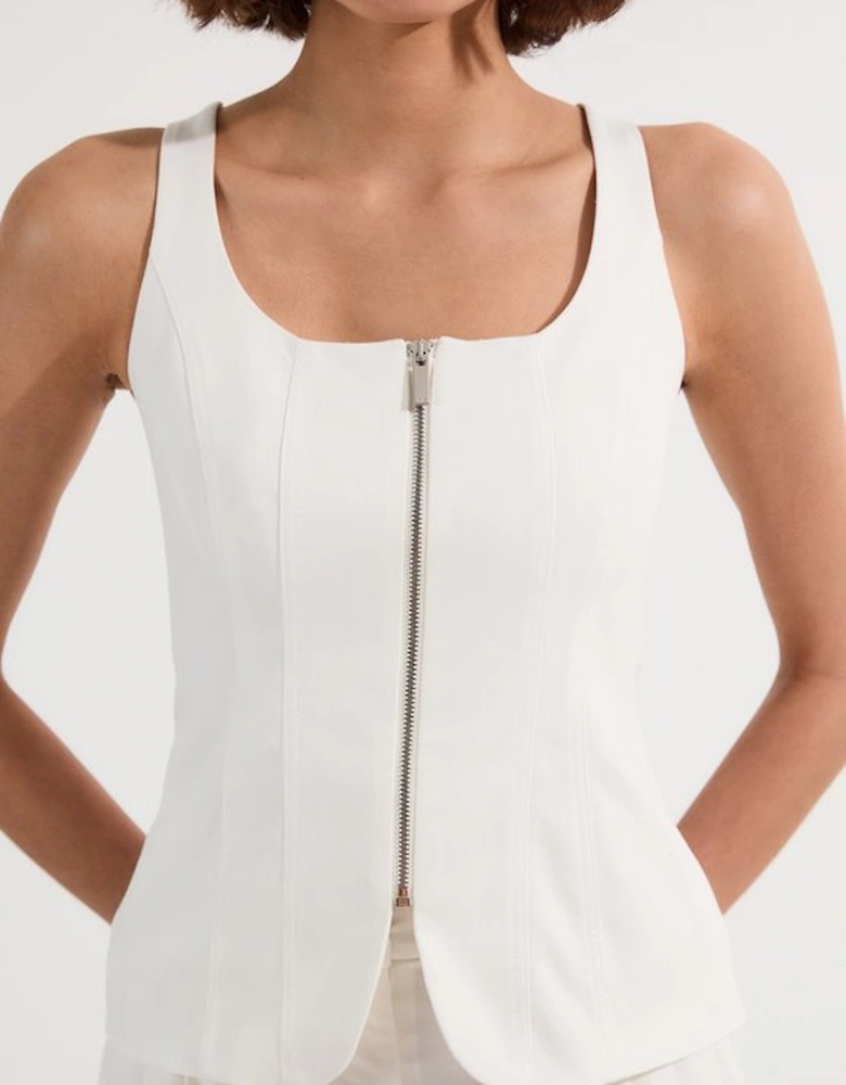 Tailored Denim Peplum Wide Leg Jumpsuit