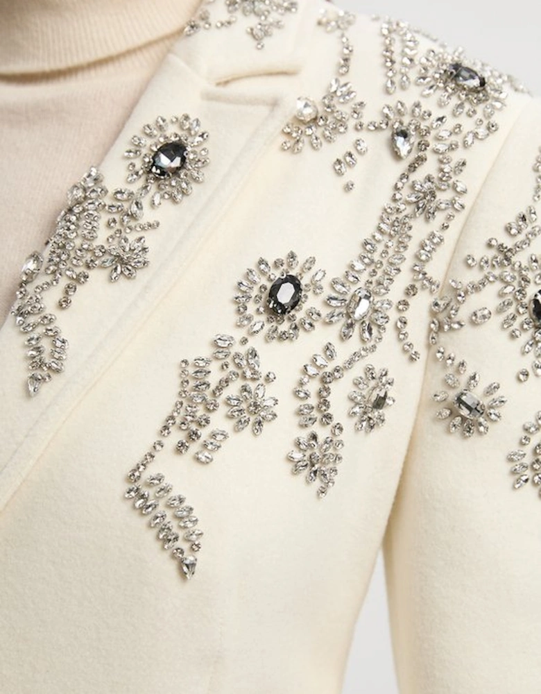 Tailored Wool Embellished Double Breasted Midi Coat