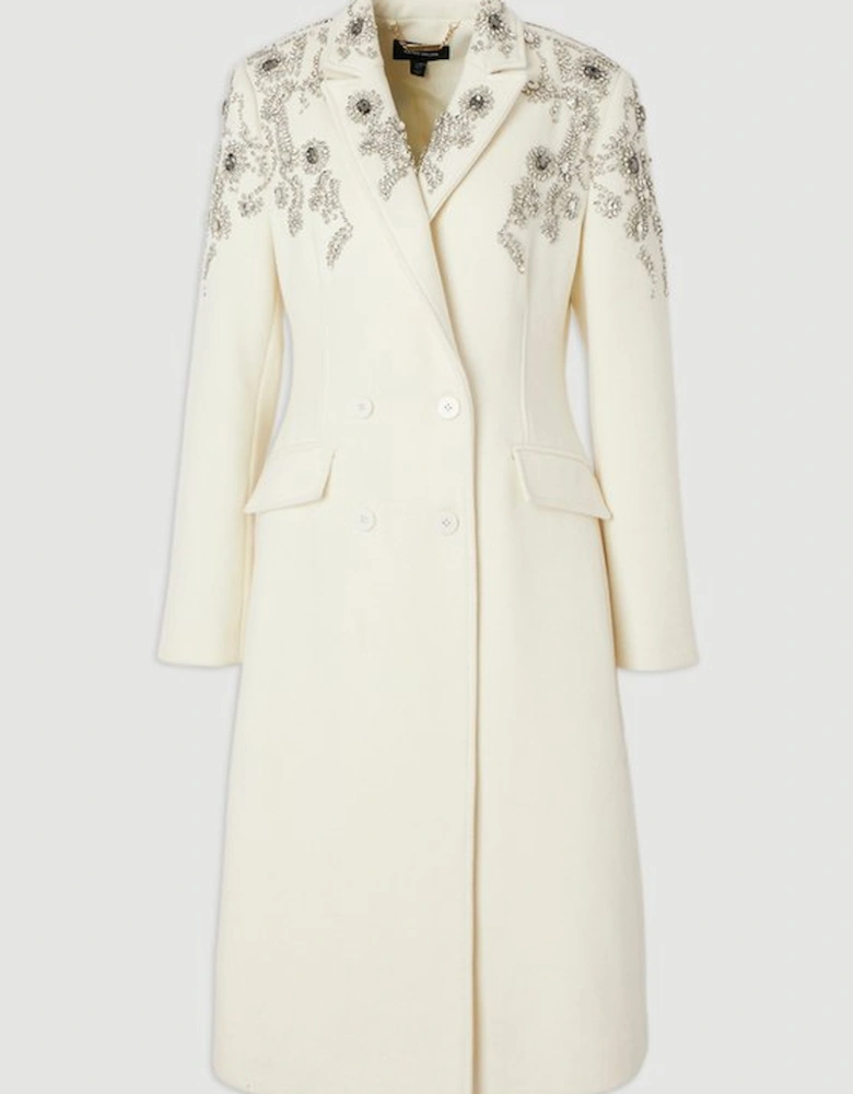 Tailored Wool Embellished Double Breasted Midi Coat