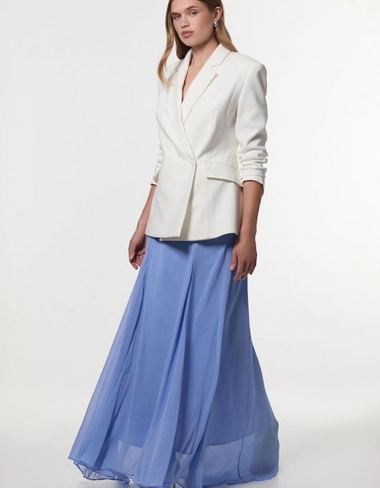 Compact Stretch Stab Stitch Asymmetric Wrap Tailored Blazer