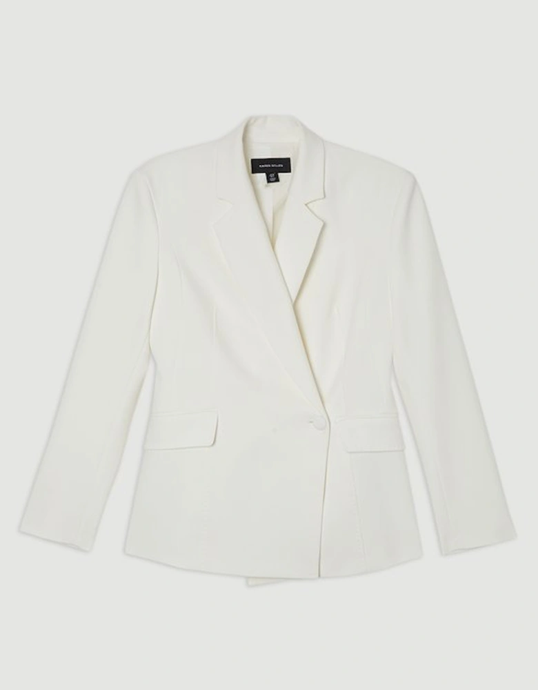 Compact Stretch Stab Stitch Asymmetric Wrap Tailored Blazer