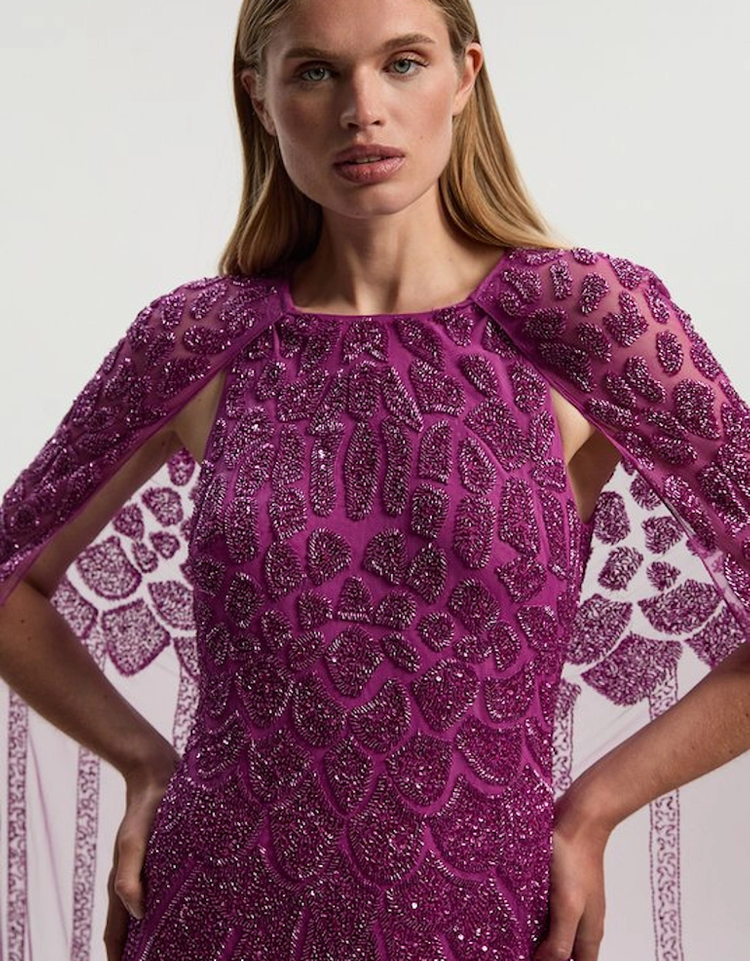 Premium Embellished Caped Maxi Dress