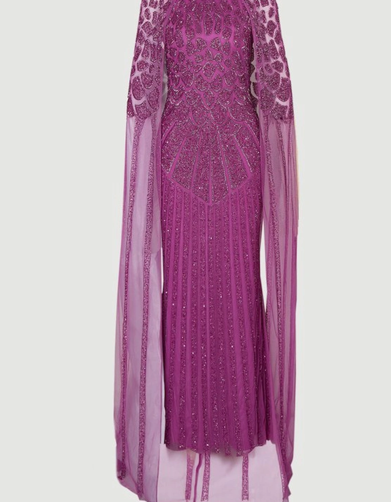 Premium Embellished Caped Maxi Dress