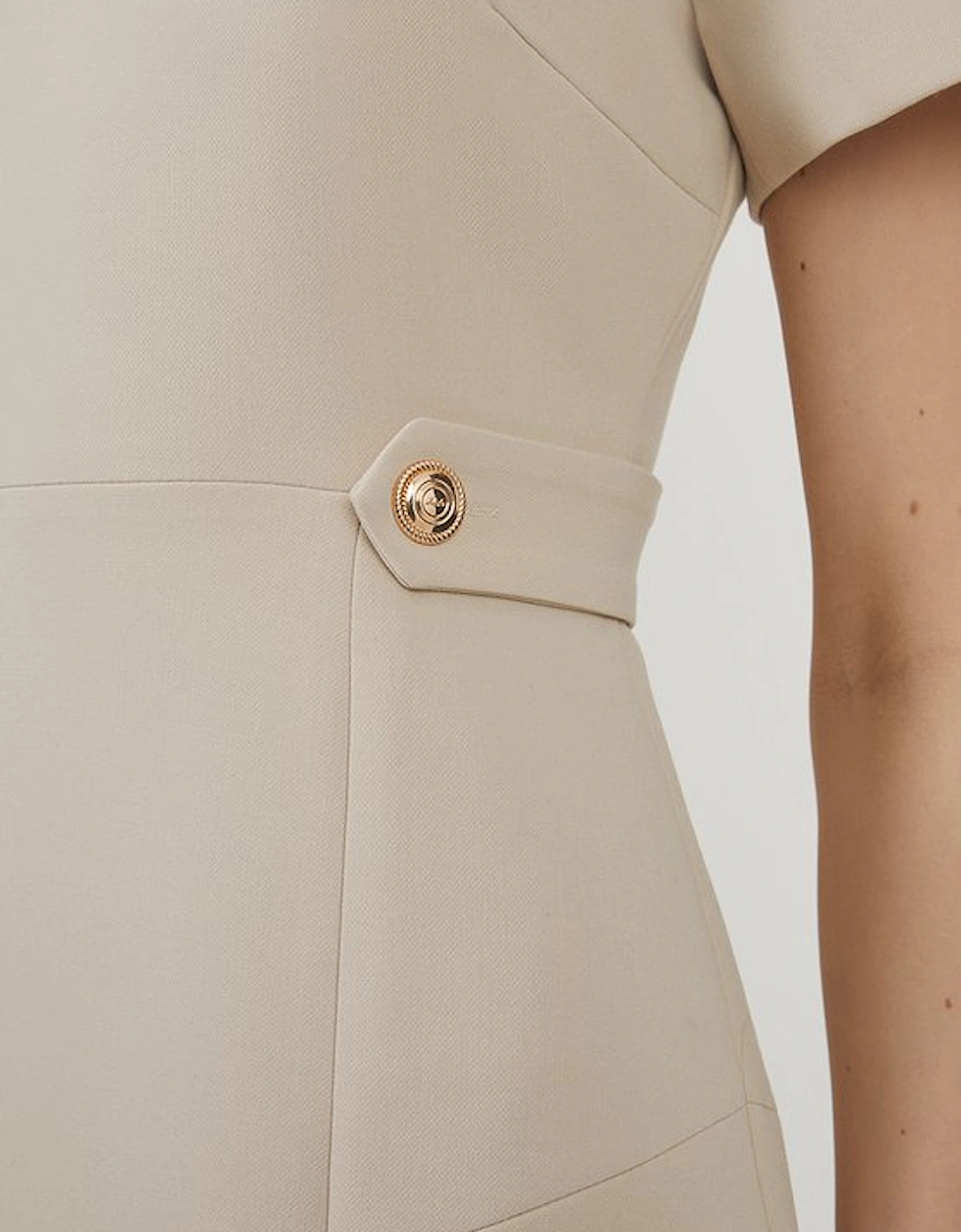 Compact Stretch Essential Waist Tab Detail Tailored Mini Dress