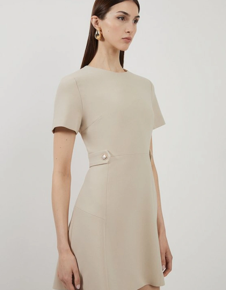 Compact Stretch Essential Waist Tab Detail Tailored Mini Dress