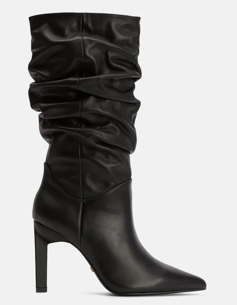 Suede Mid Calf Slouch Heeled Boot