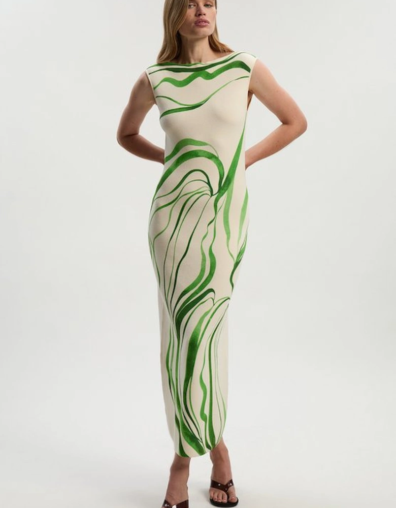 Abstract Print Knitted Maxi Dress