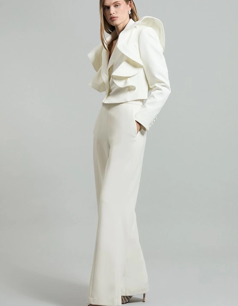 Drama Ruffle Tailored Single Breasted Cropped Blazer