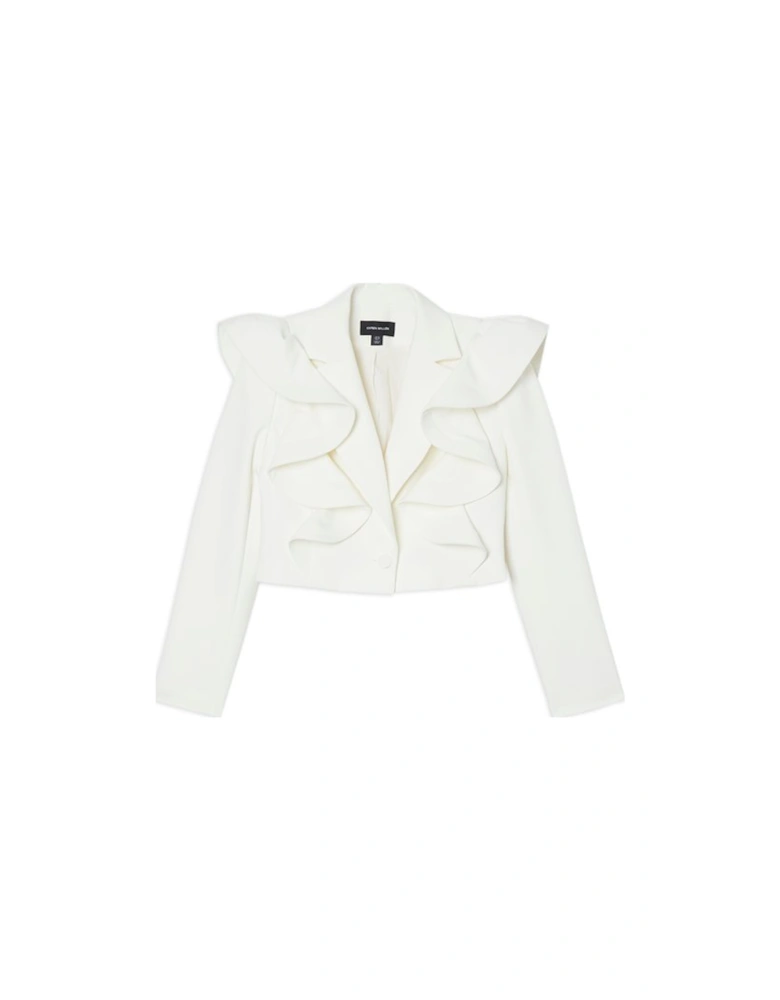 Drama Ruffle Tailored Single Breasted Cropped Blazer
