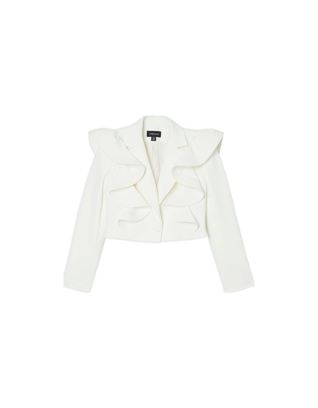 Drama Ruffle Tailored Single Breasted Cropped Blazer