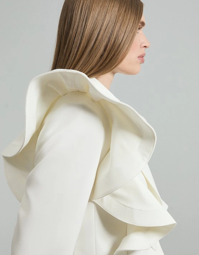 Drama Ruffle Tailored Single Breasted Cropped Blazer