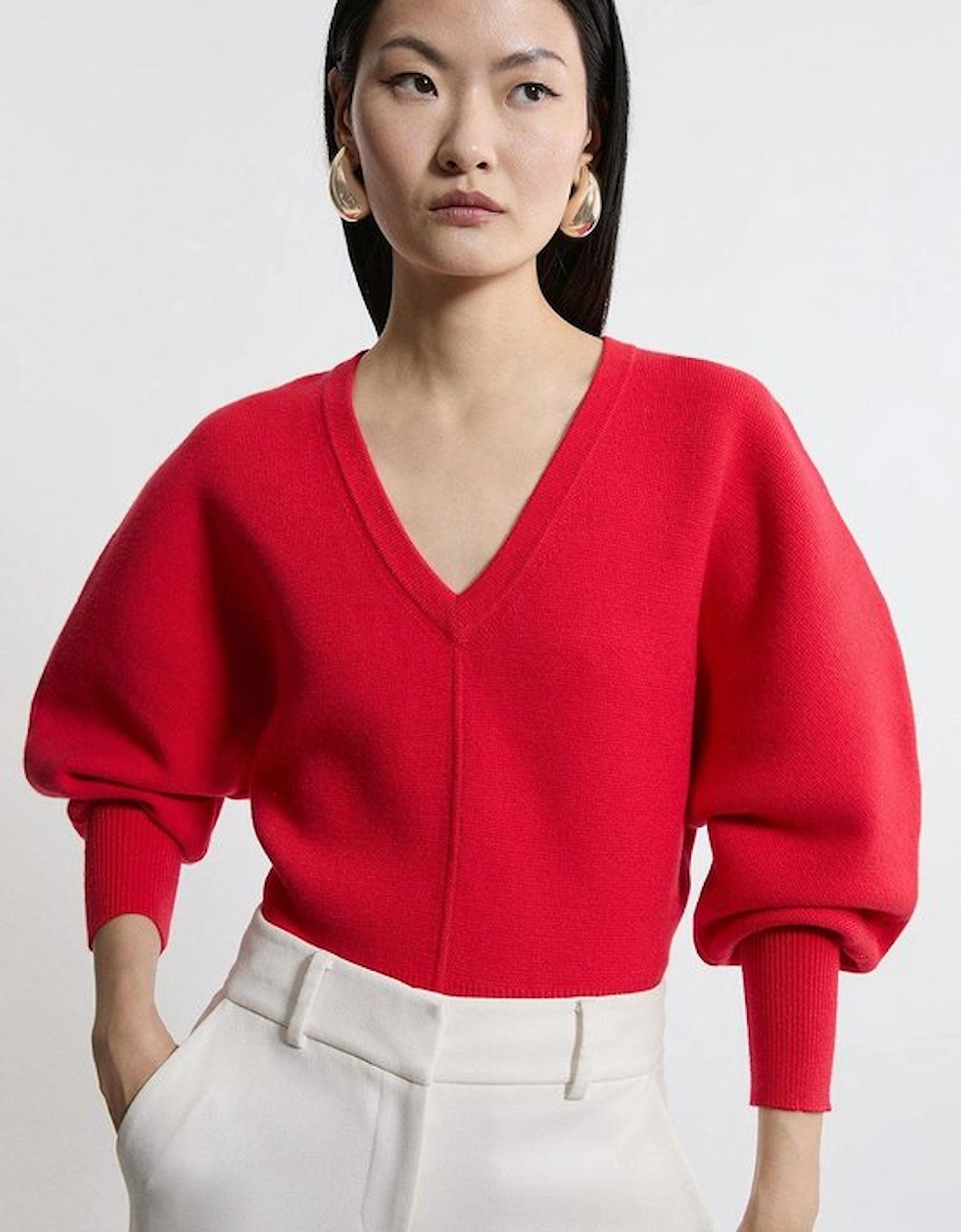 Compact Wool Look V Neck Batwing Knit Jumper