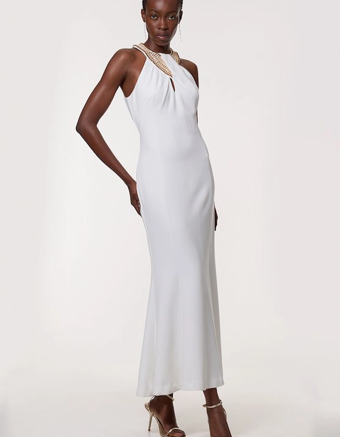 Petite Enamel Chain Detail Halter Maxi Dress, 4 of 3