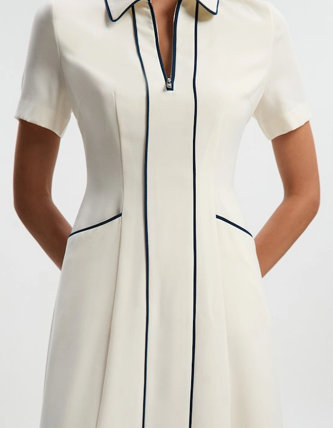 Tailored Crepe Tipped Tailored Midi Shirt Dress