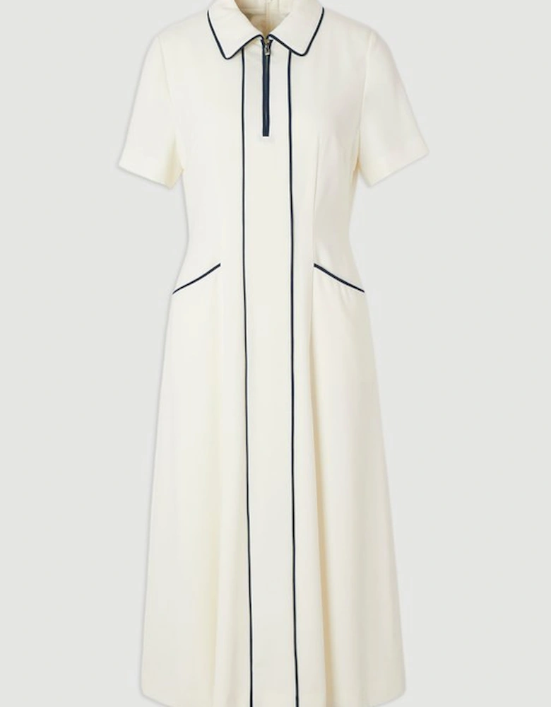 Tailored Crepe Tipped Tailored Midi Shirt Dress