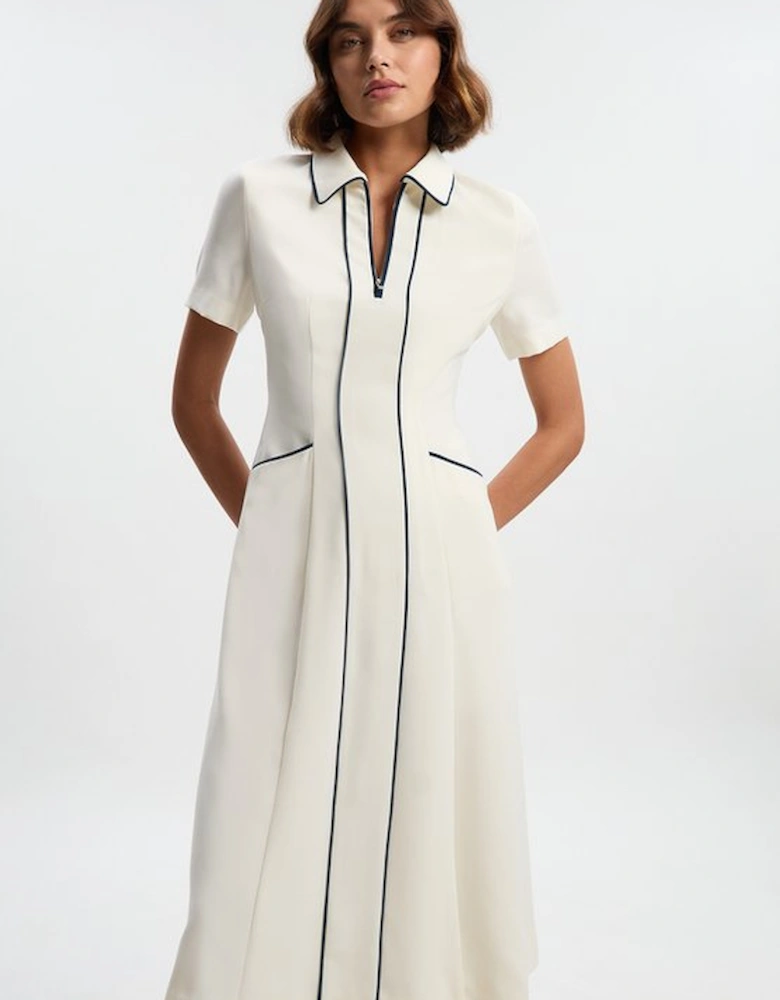 Tailored Crepe Tipped Tailored Midi Shirt Dress