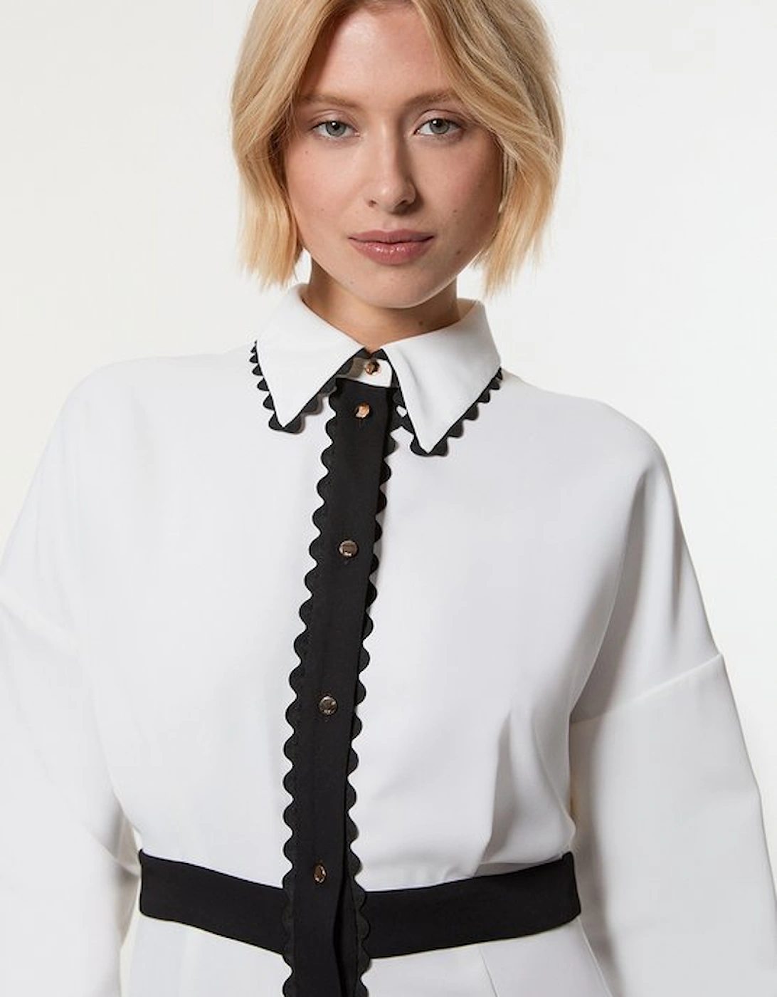 Petite Scallop Trim Woven Crepe Shirt Dress