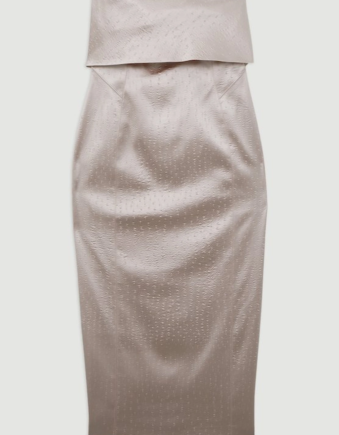 Italian Structured Textured Satin Bandeau Tailored Maxi Dress