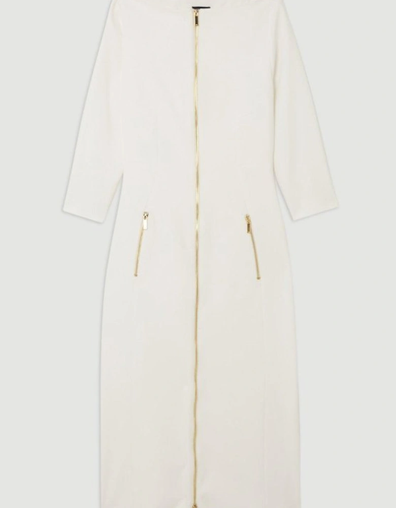 Compact Stretch Tailored Long Sleeve Zip Through Maxi Dress
