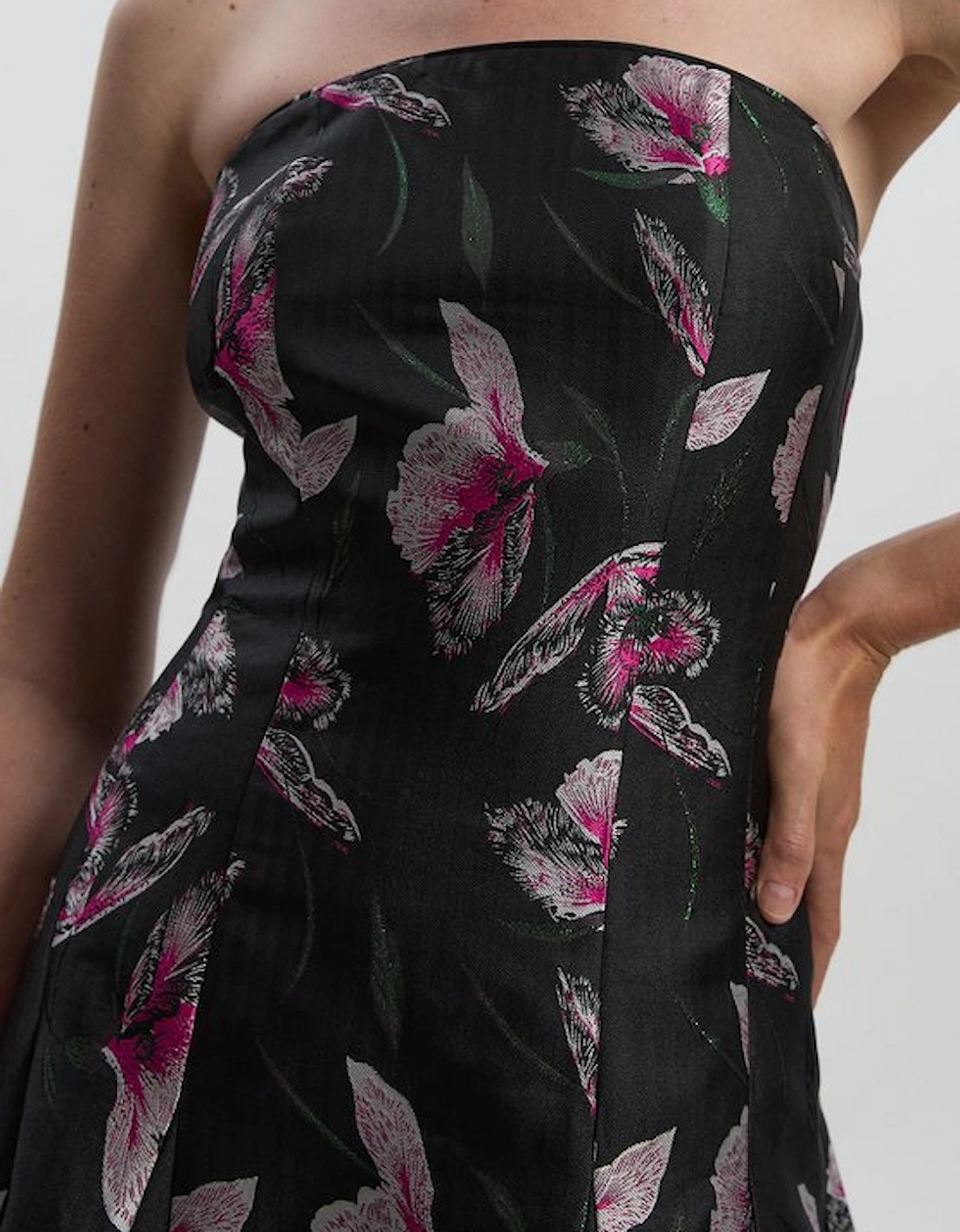 Jacquard Bandeau Full Skirted Midi Dress