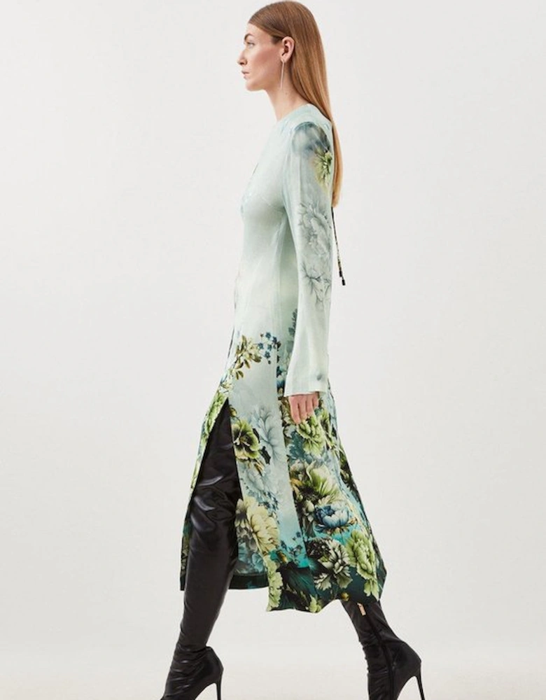 Garden Floral Woven Viscose Satin Midi Dress