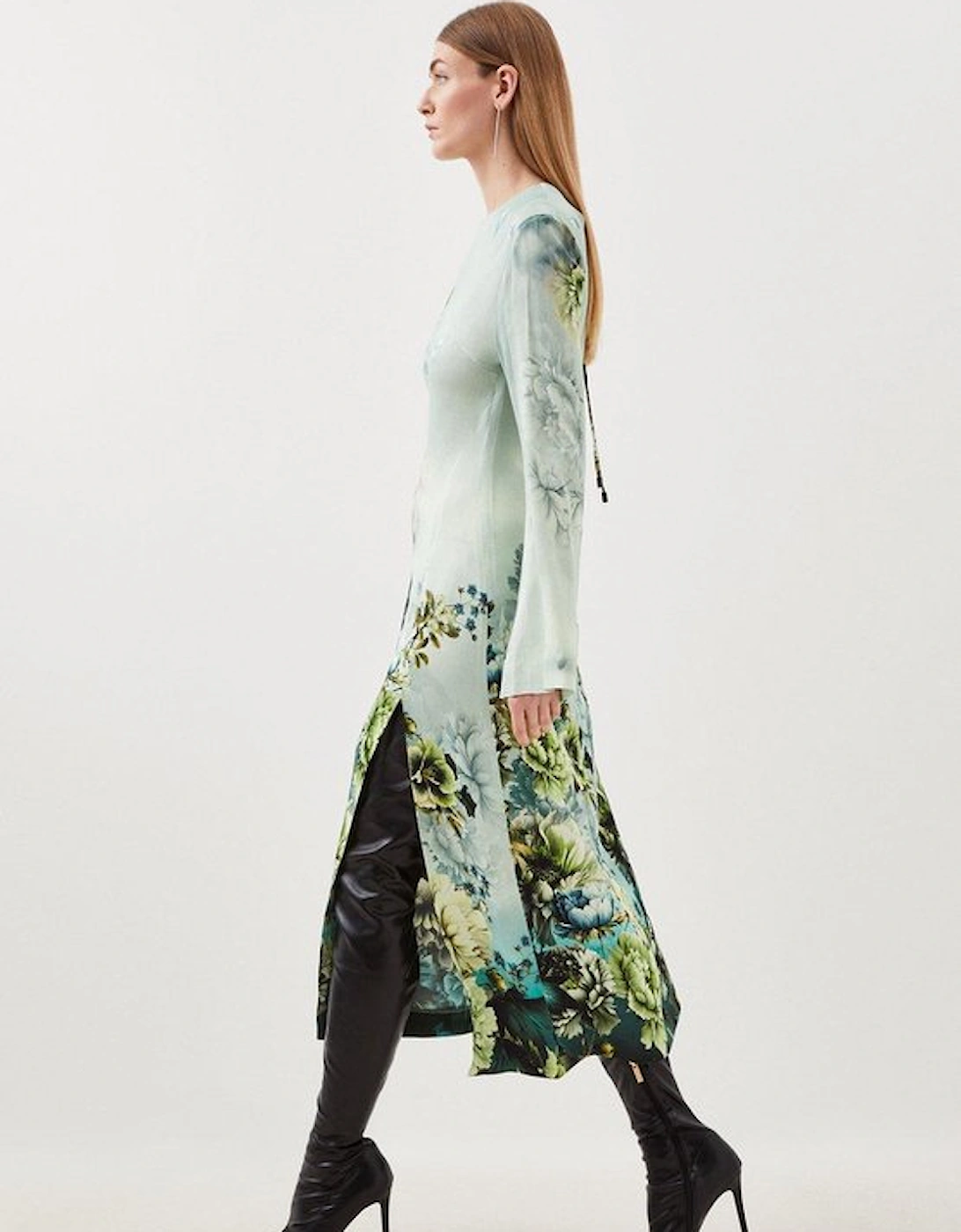 Garden Floral Woven Viscose Satin Midi Dress