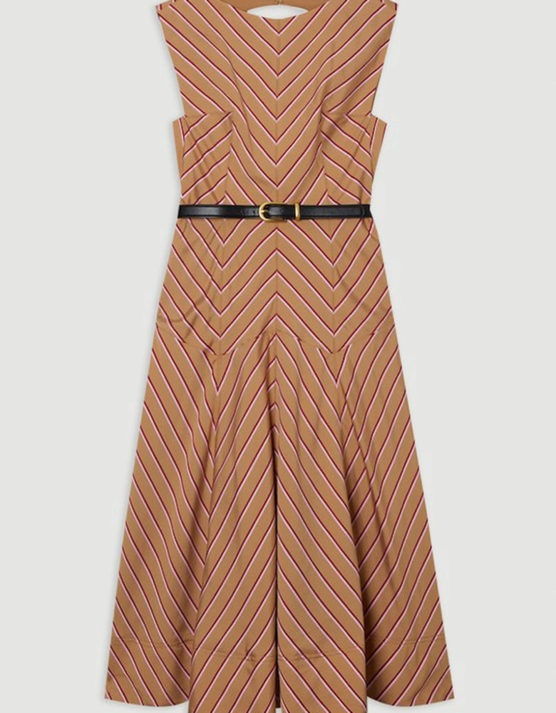Cotton Stripe Full Skirted Midi Dress