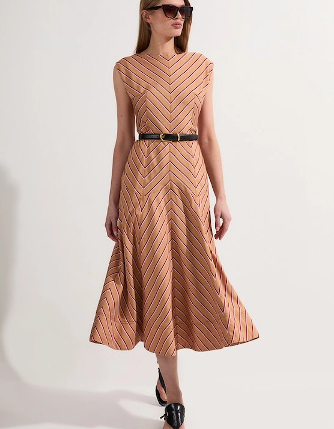 Cotton Stripe Full Skirted Midi Dress, 5 of 4