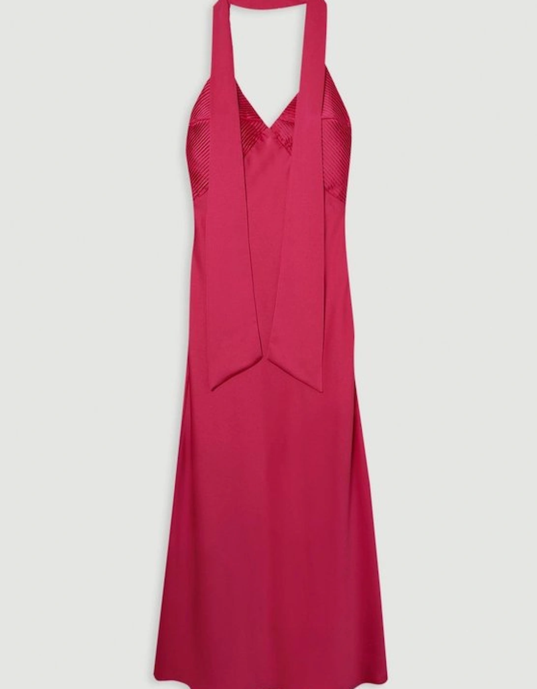 Satin Halter Pleated Woven Maxi Dress