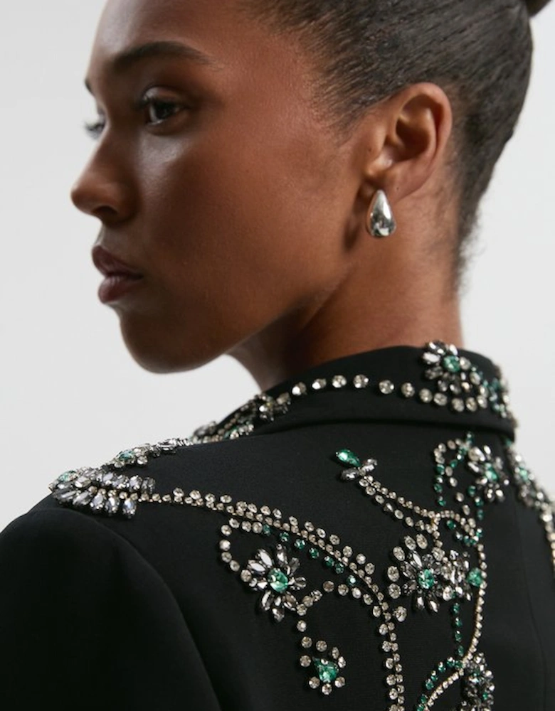 Plus Size Crystal Embellished Tailored Single Breasted Blazer