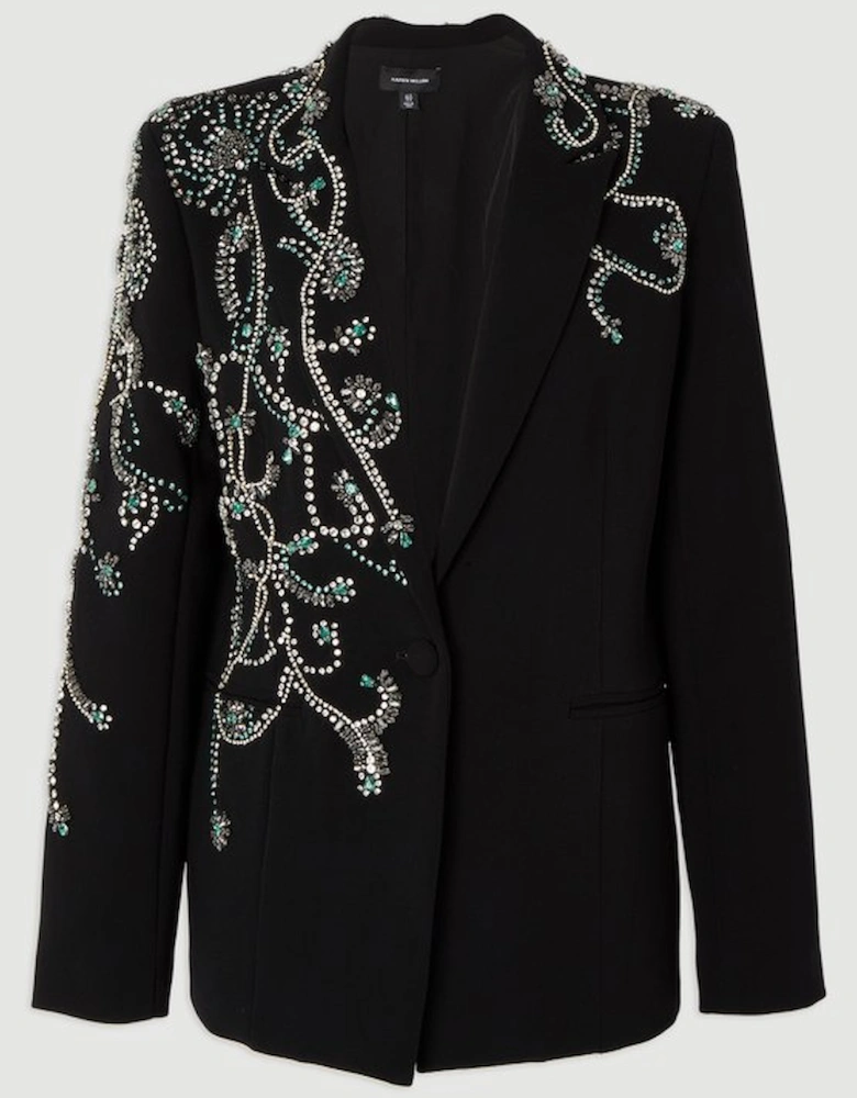 Plus Size Crystal Embellished Tailored Single Breasted Blazer