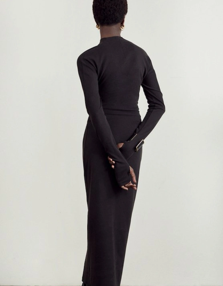 Soft Touch Jersey Asymmetric Neck Midi Dress
