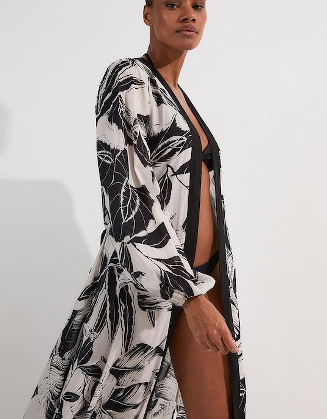 Palm Border Print Cotton Voile Maxi Beach Kimono, 5 of 4