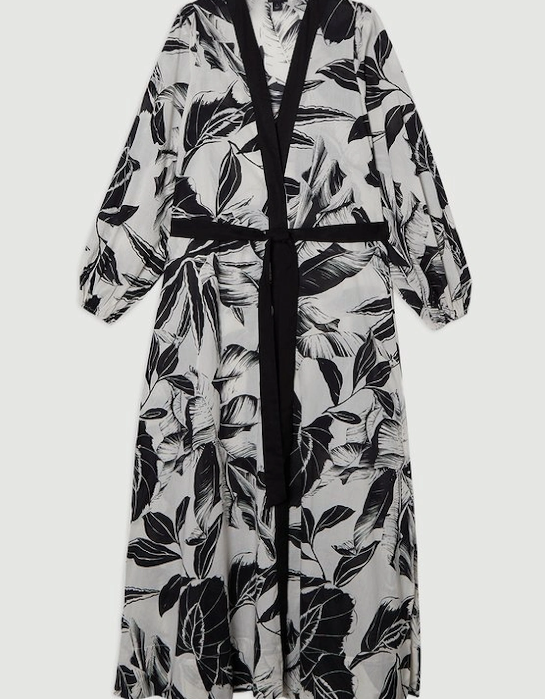 Palm Border Print Cotton Voile Maxi Beach Kimono