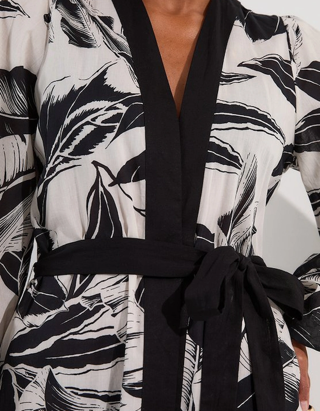 Palm Border Print Cotton Voile Maxi Beach Kimono