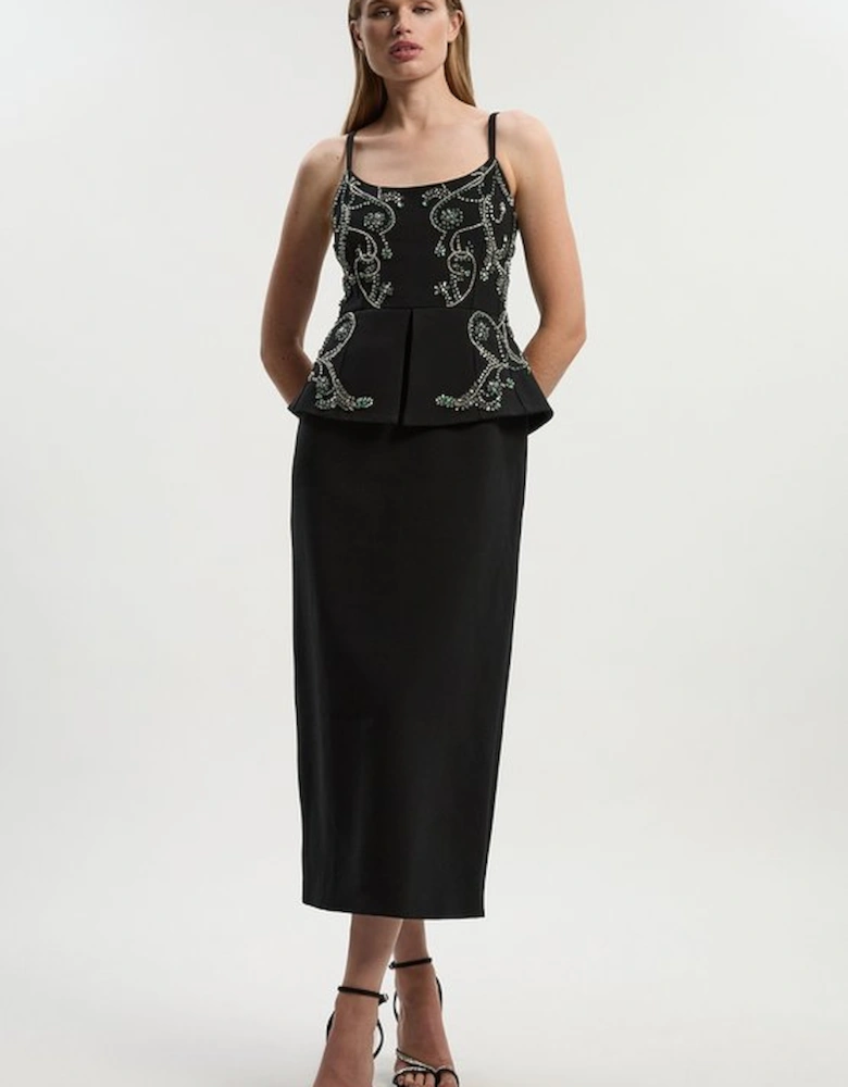 Petite Crystal Embellished Peplum Bandeau Pencil Midi Dress