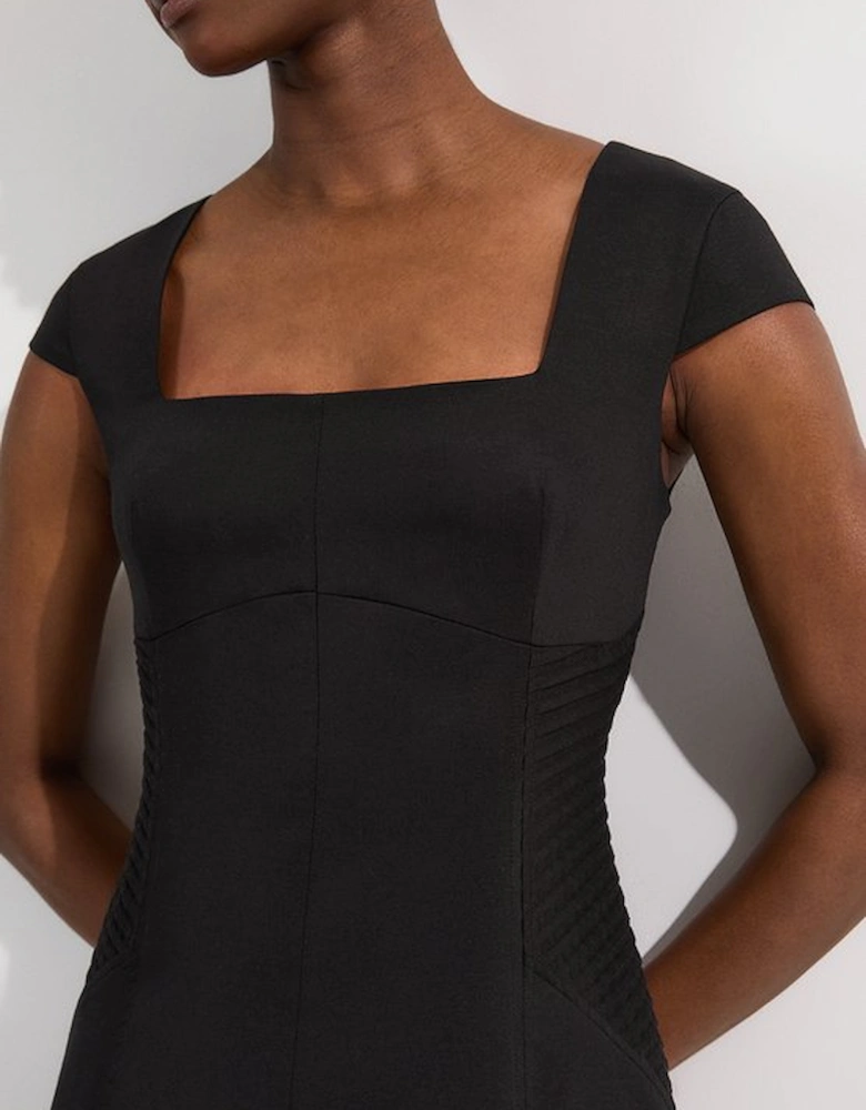 Petite Premium Linen Pintuck Detail Full Skirted Tailored Midi Dress