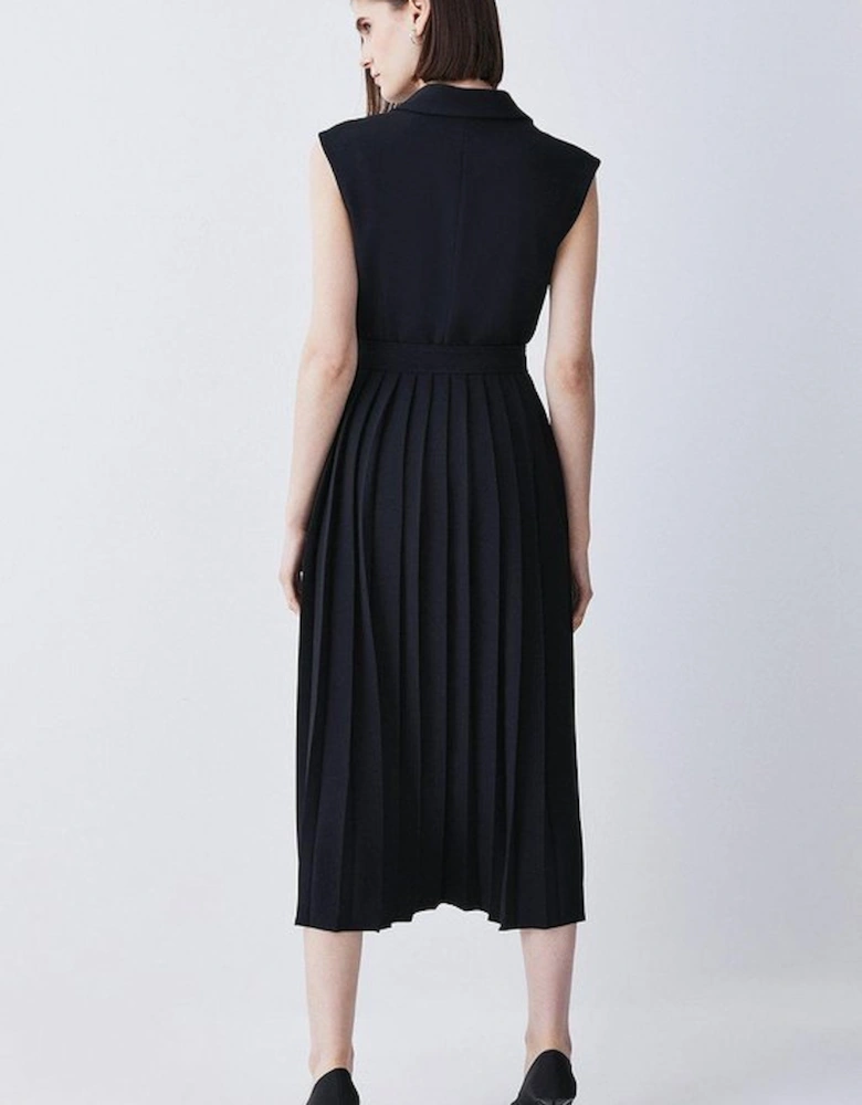 Petite Military Pleat Sleeveless Midi Dress