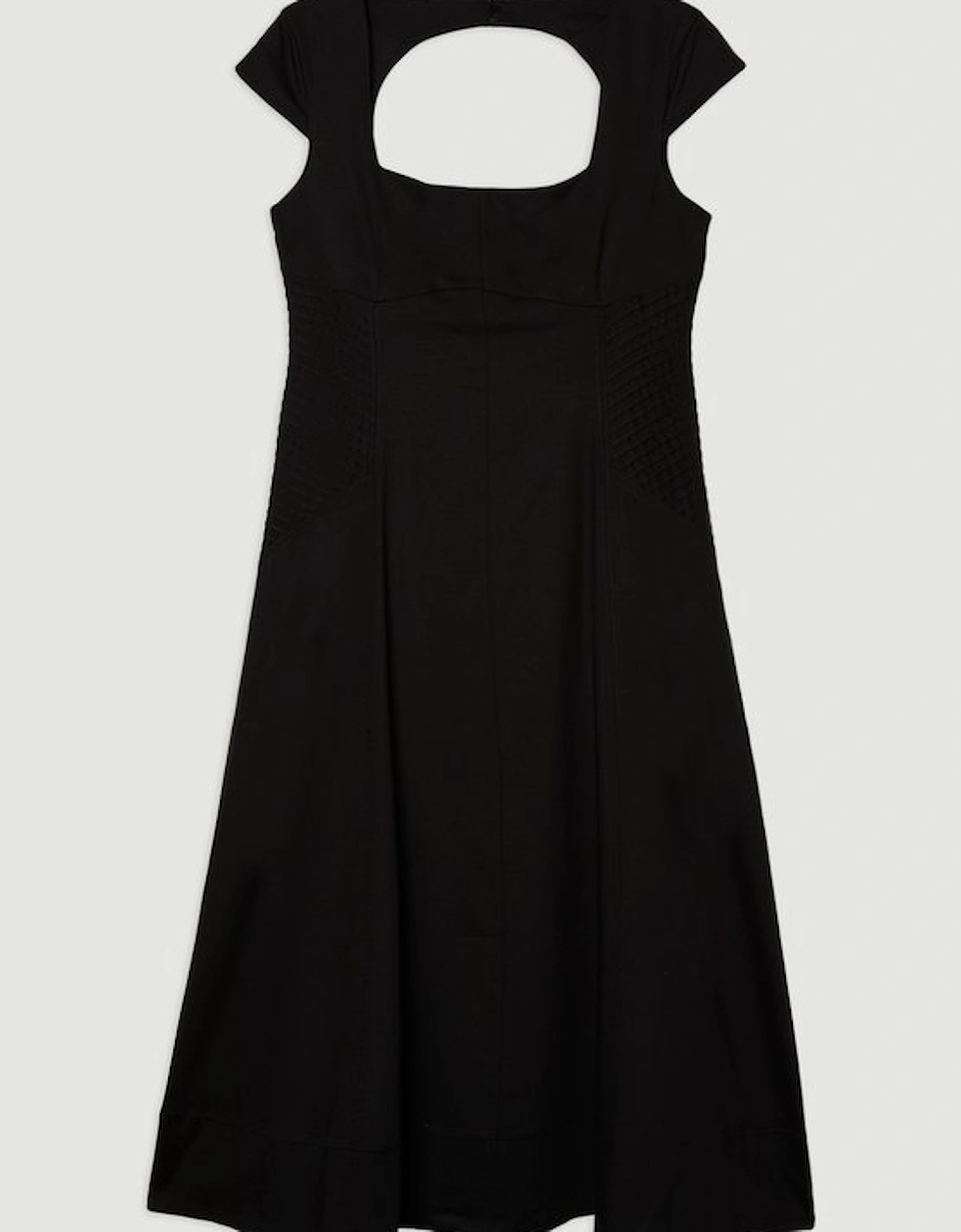 Petite Premium Linen Pintuck Detail Full Skirted Tailored Midi Dress
