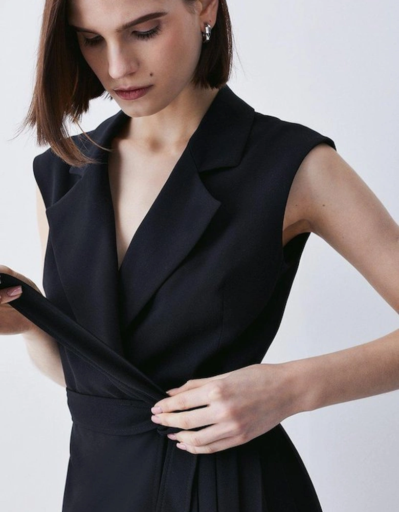 Petite Military Pleat Sleeveless Midi Dress