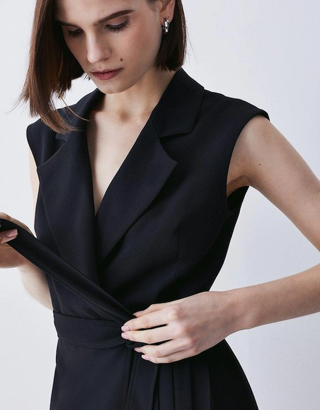 Petite Military Pleat Sleeveless Midi Dress