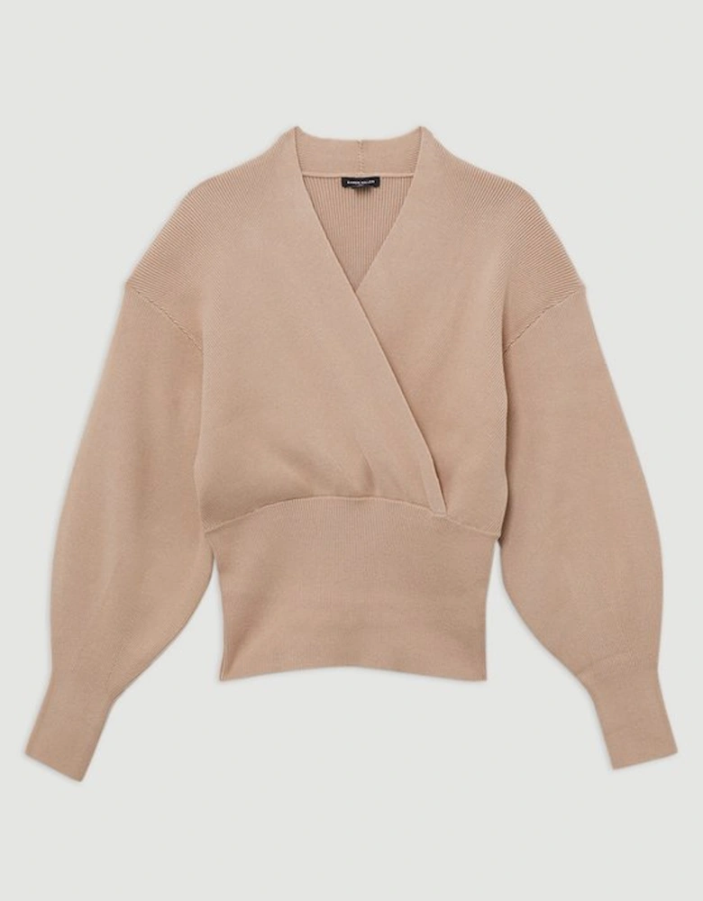 Wool Look Compact Stitch Wrap Knit Top