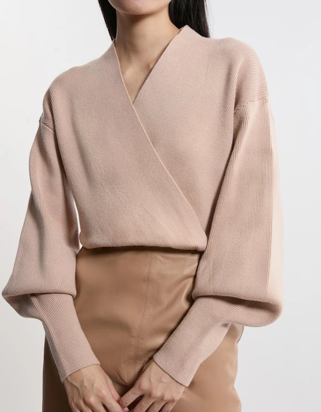 Wool Look Compact Stitch Wrap Knit Top