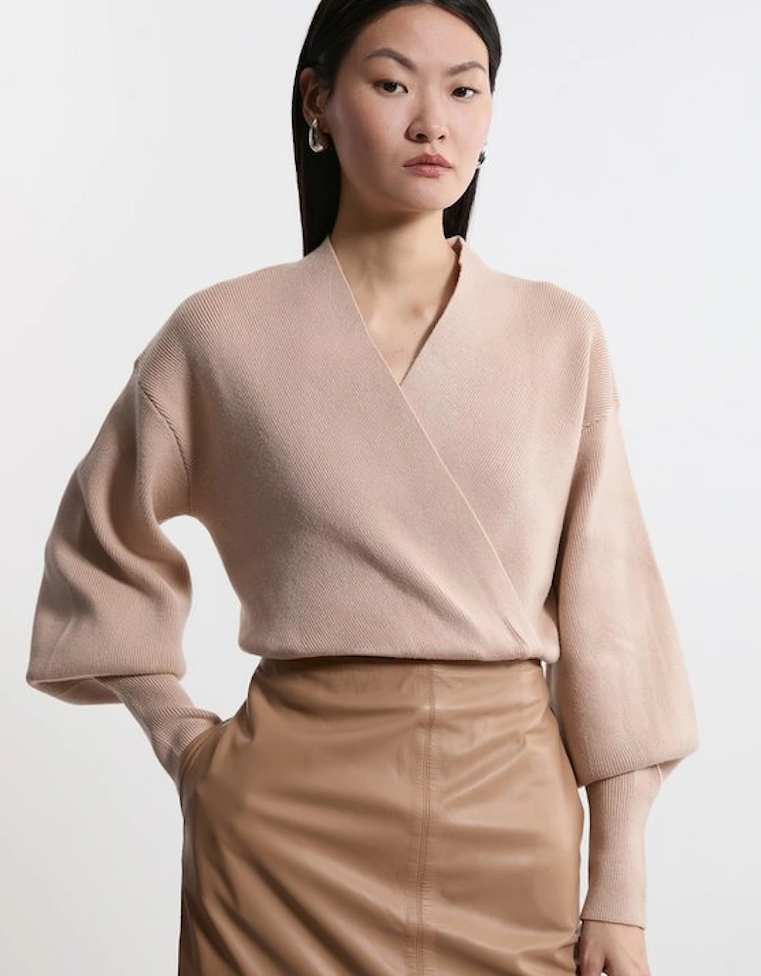 Wool Look Compact Stitch Wrap Knit Top, 5 of 4